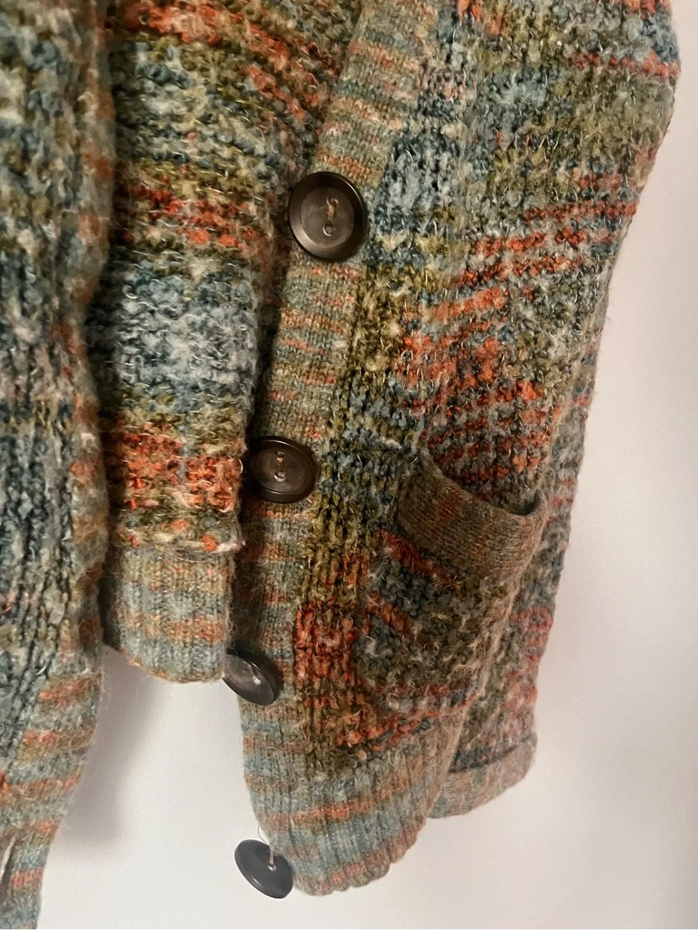 Free People Multicolor Knit Cardigan - Olive, Rust, Cream